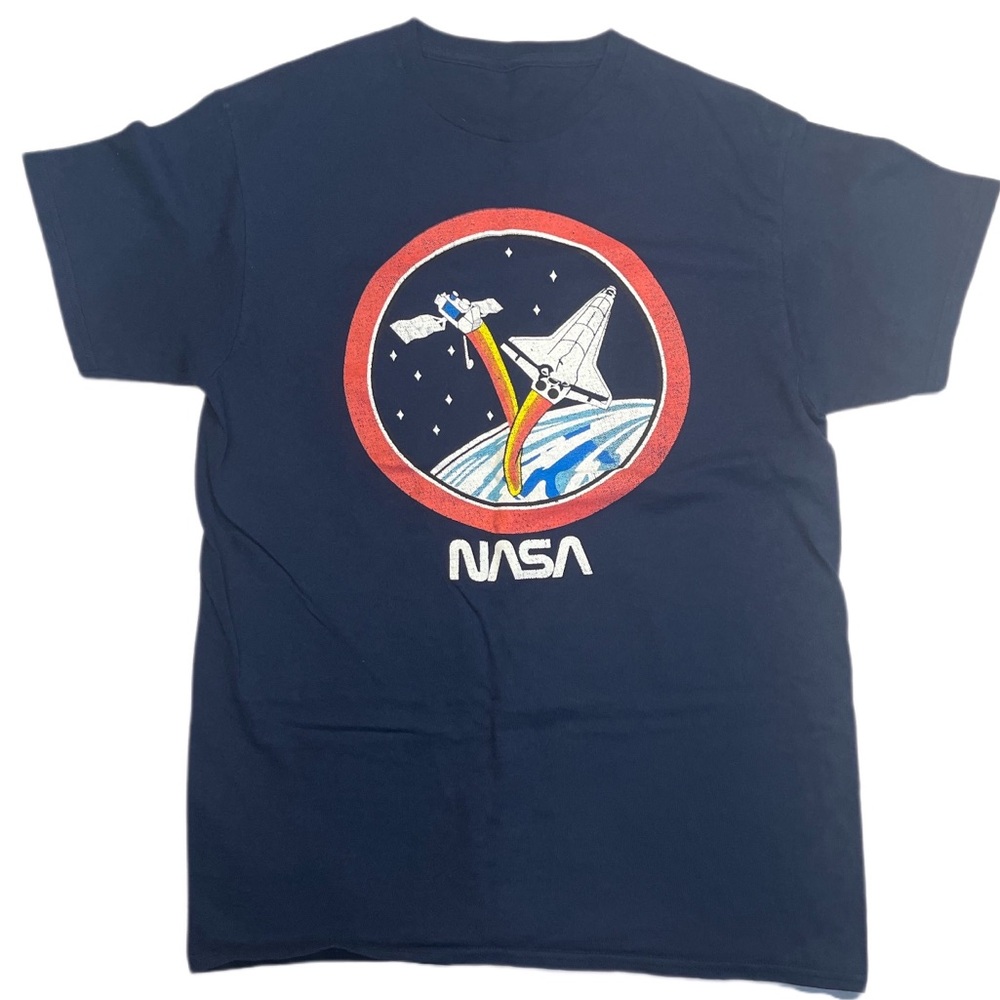 NASA rocket launch in space all blue and red t shirt